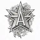 5 point star with letter A tattoo design idea