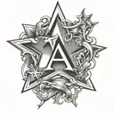 5 point star with letter A tattoo design idea