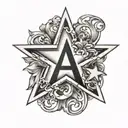 5 point star with letter A tattoo design idea