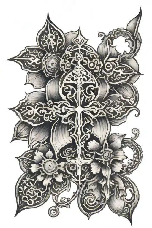 Create a tattoo inspired by catholic symbols and ancient traditions tattoo design idea