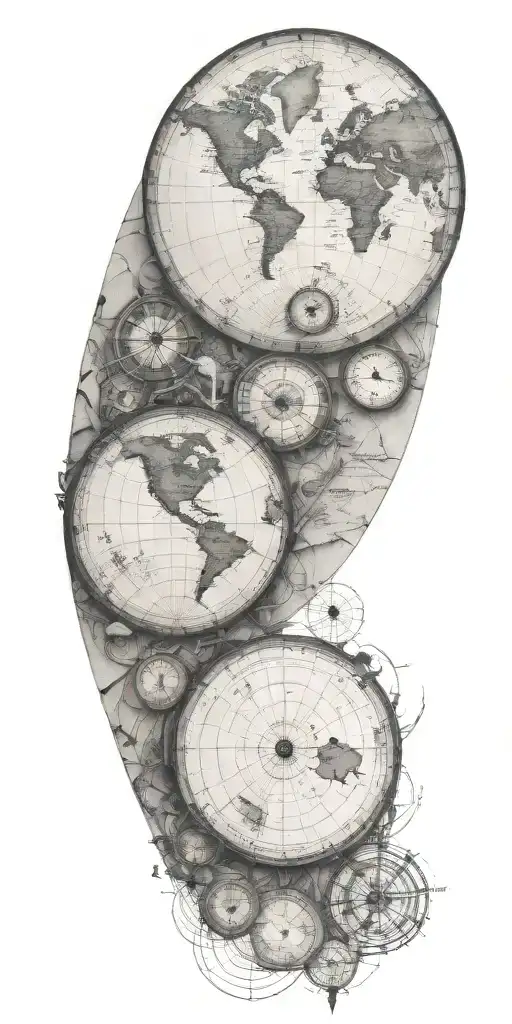 Create a tattoo that combines elements of historical maps with mathematical equations to represent the interconnectedness of knowledge and exploration tattoo design idea