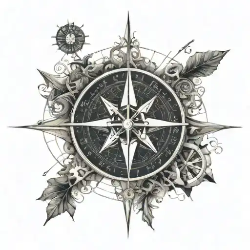 Design a tattoo featuring a compass rose surrounded by ancient symbols and mathematical equations, symbolizing the client's love for travel, geography, and mathematics tattoo design idea