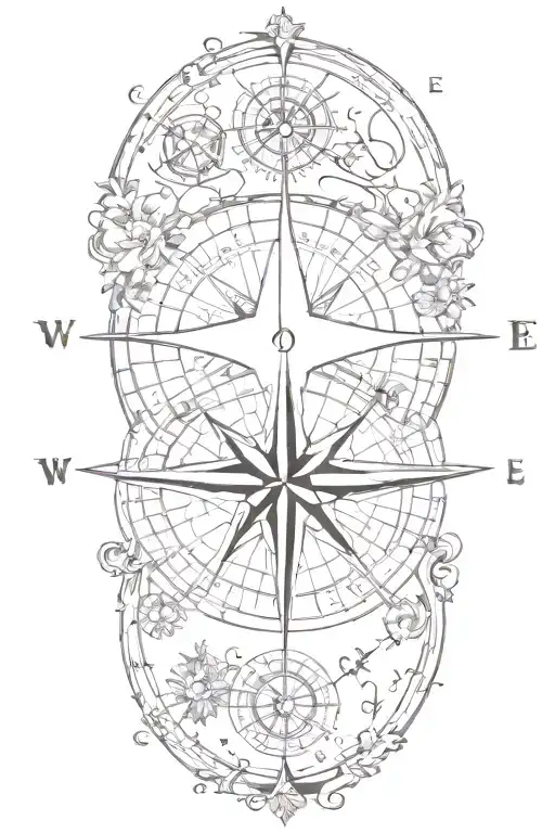 compass rose map, include cursive text somewhere, make the compass small, include a couple small catholic symbols tattoo design idea