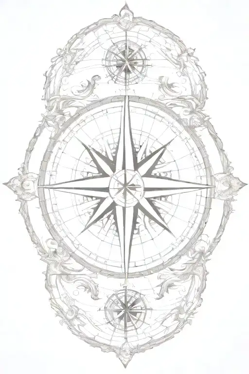 compass rose map, include cursive text somewhere  tattoo design idea
