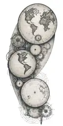 Create a tattoo that combines elements of historical maps with mathematical equations to represent the interconnectedness of knowledge and exploration tattoo design idea
