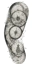 Create a tattoo that combines elements of historical maps with mathematical equations to represent the interconnectedness of knowledge and exploration tattoo design idea