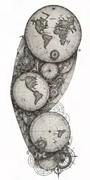 Create a tattoo that combines elements of historical maps with mathematical equations to represent the interconnectedness of knowledge and exploration tattoo design idea