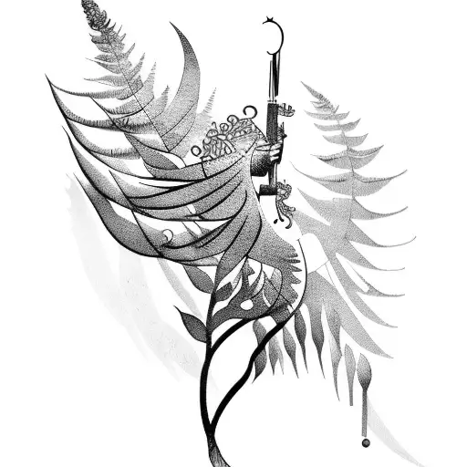 harp fern tattoo design idea