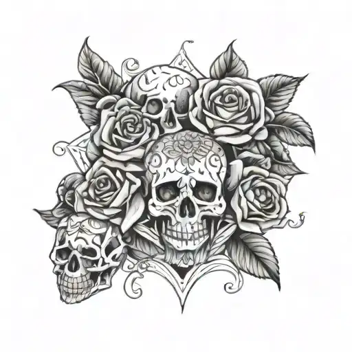 roses, mandala skulls tattoo design idea