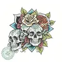roses, mandala skulls tattoo design idea