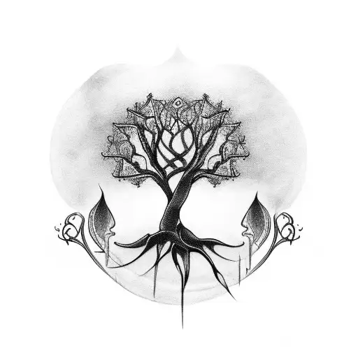 siren and tree of life tattoo design idea