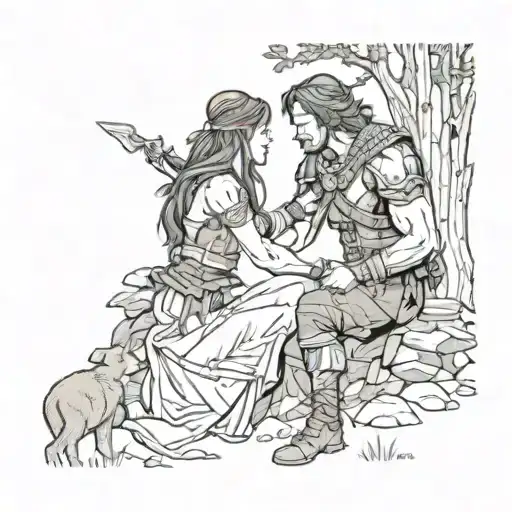 warrior wilderness love scene tattoo design idea