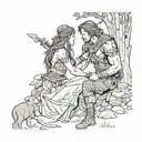 warrior wilderness love scene tattoo design idea