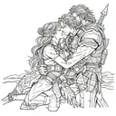 warrior wilderness love scene tattoo design idea