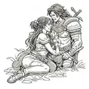 warrior wilderness love scene tattoo design idea