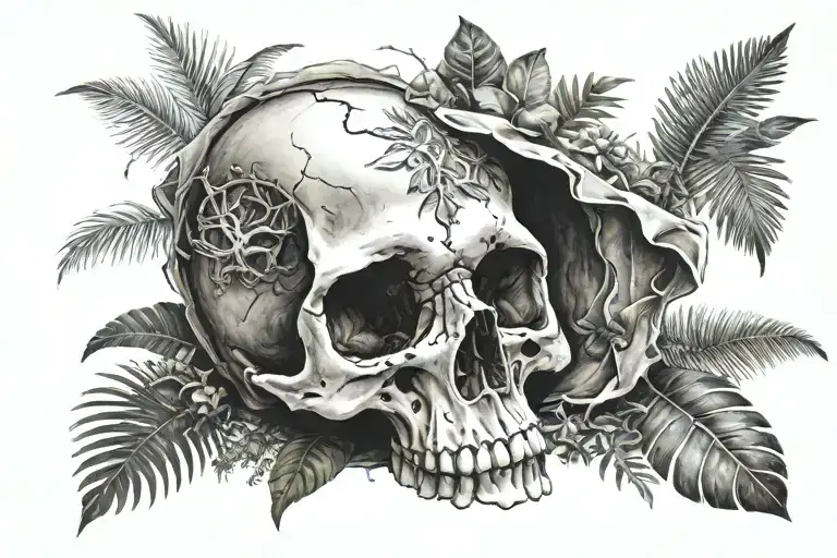 skull, travel, jungle tattoo design idea