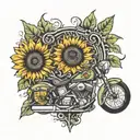 camo heart sunflower harley biker riding tattoo design idea