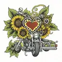 camo heart sunflower harley biker riding tattoo design idea