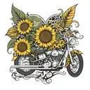camo heart sunflower harley biker riding tattoo design idea
