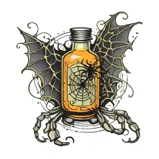 poison bottle covered in spider web tattoo design idea