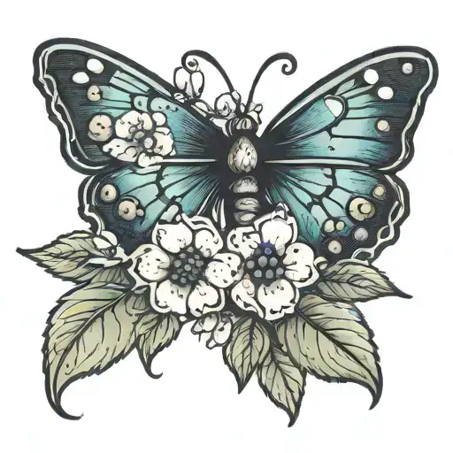 Blueberry flowers branches butterfly on the whole hand tattoo design idea