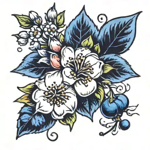 blueberry flowers all over tattoo design idea