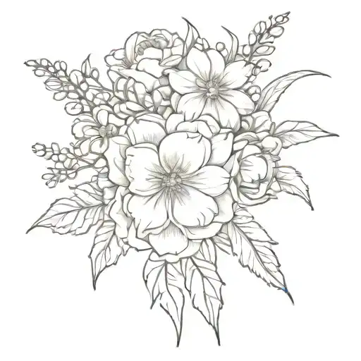flower crown with daffodils, asters, peonies, lavenders, mimosas, sakura flowers. tattoo design idea