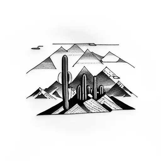 arizona cactus to colorado mountains transition tattoo design idea