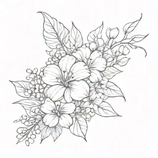 month flowers for march, april, june, july and september on calf tattoo design idea