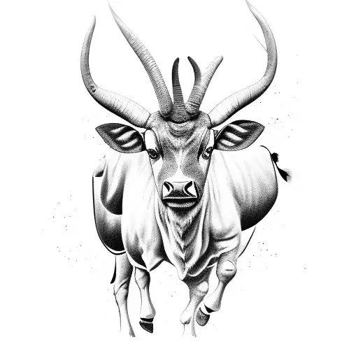a zebu coming out from a camp fire tattoo design idea