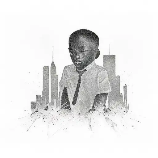 a gangsta kid with a city with skylines tattoo design idea