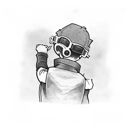 a gangsta kid  and behind of him a city with skylines  tattoo design idea