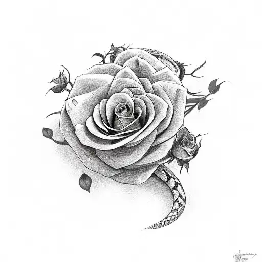 snake with roses  tattoo design idea