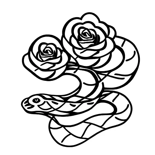 snake with roses  tattoo design idea