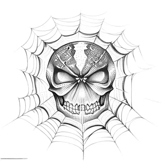spider web with spiders that have skulls on abdomen tattoo design idea