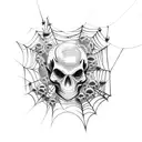 spider web with spiders that have skulls on abdomen tattoo design idea