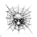spider web with spiders that have skulls on abdomen tattoo design idea