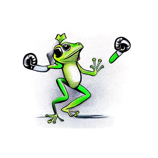 a frog with boxing gloves and frog dressed as a punching bag tattoo design idea