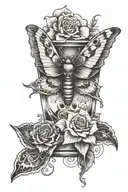 death moth wtih an hourglass around a flower blooming tattoo design idea