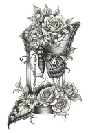 death moth wtih an hourglass around a flower blooming tattoo design idea