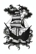 boat walking the plank with scroll and everlong lyrics  tattoo design idea