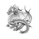 A dragon dancing gracefully in a blackwork style tattoo design idea