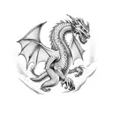 A dragon dancing gracefully in a blackwork style tattoo design idea