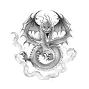 A dragon dancing gracefully in a blackwork style tattoo design idea