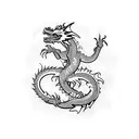 A dragon dancing gracefully in a blackwork style tattoo design idea