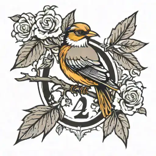 Branch with the Number  42, bird tattoo design idea