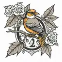 Branch with the Number  42, bird tattoo design idea