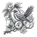 Branch with the Number  42, bird tattoo design idea