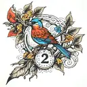 Branch with the Number  42, bird tattoo design idea