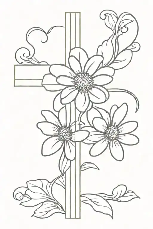 cross with daisy flower tattoo design idea